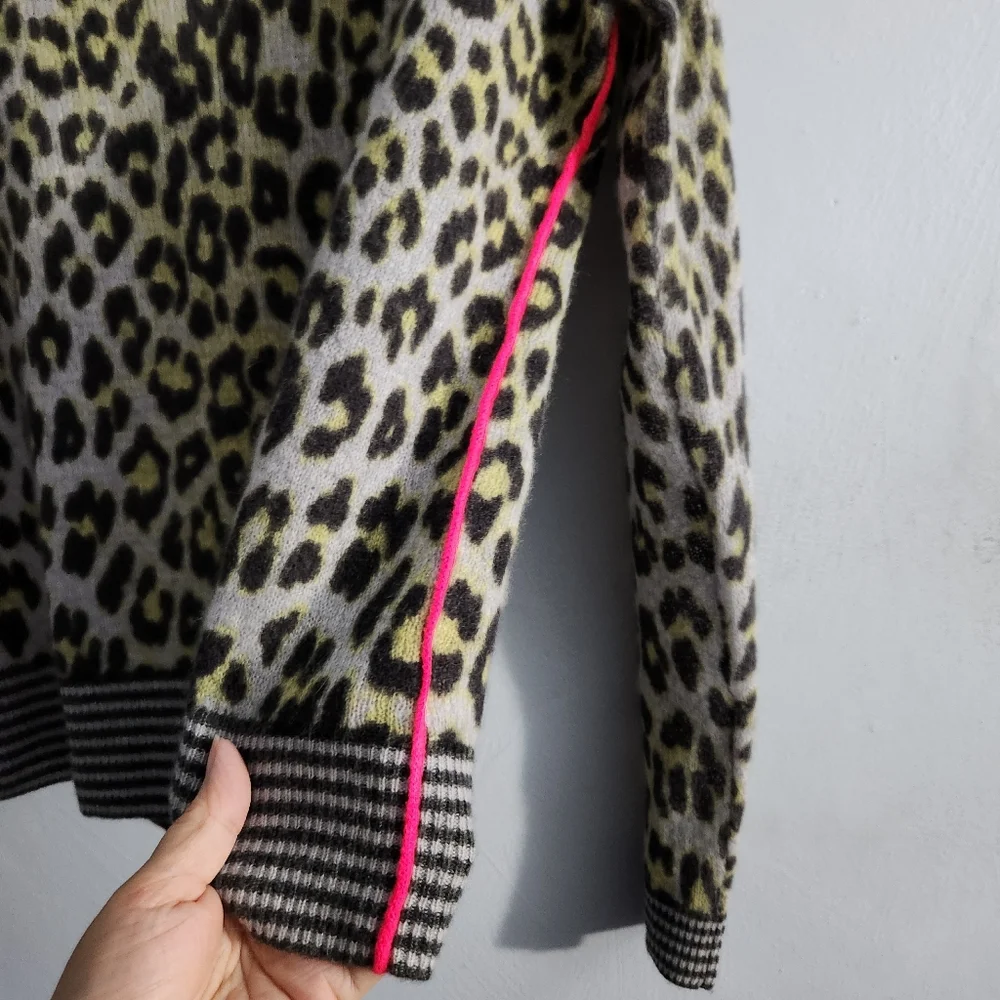 Lisa Todd Cashmere Leopard Piped Sweater Neon Stripe - Picture 4 of 9